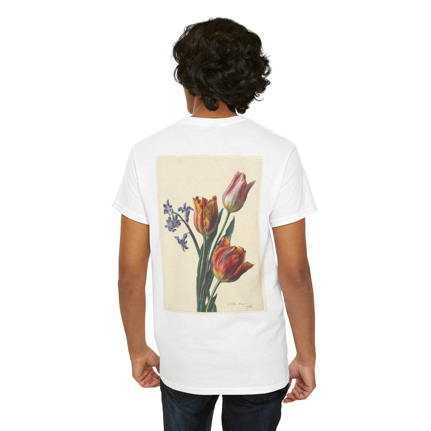 Butterfly and Tulip Graphic Unisex Heavy Cotton Tee - Nature Inspired Fashion