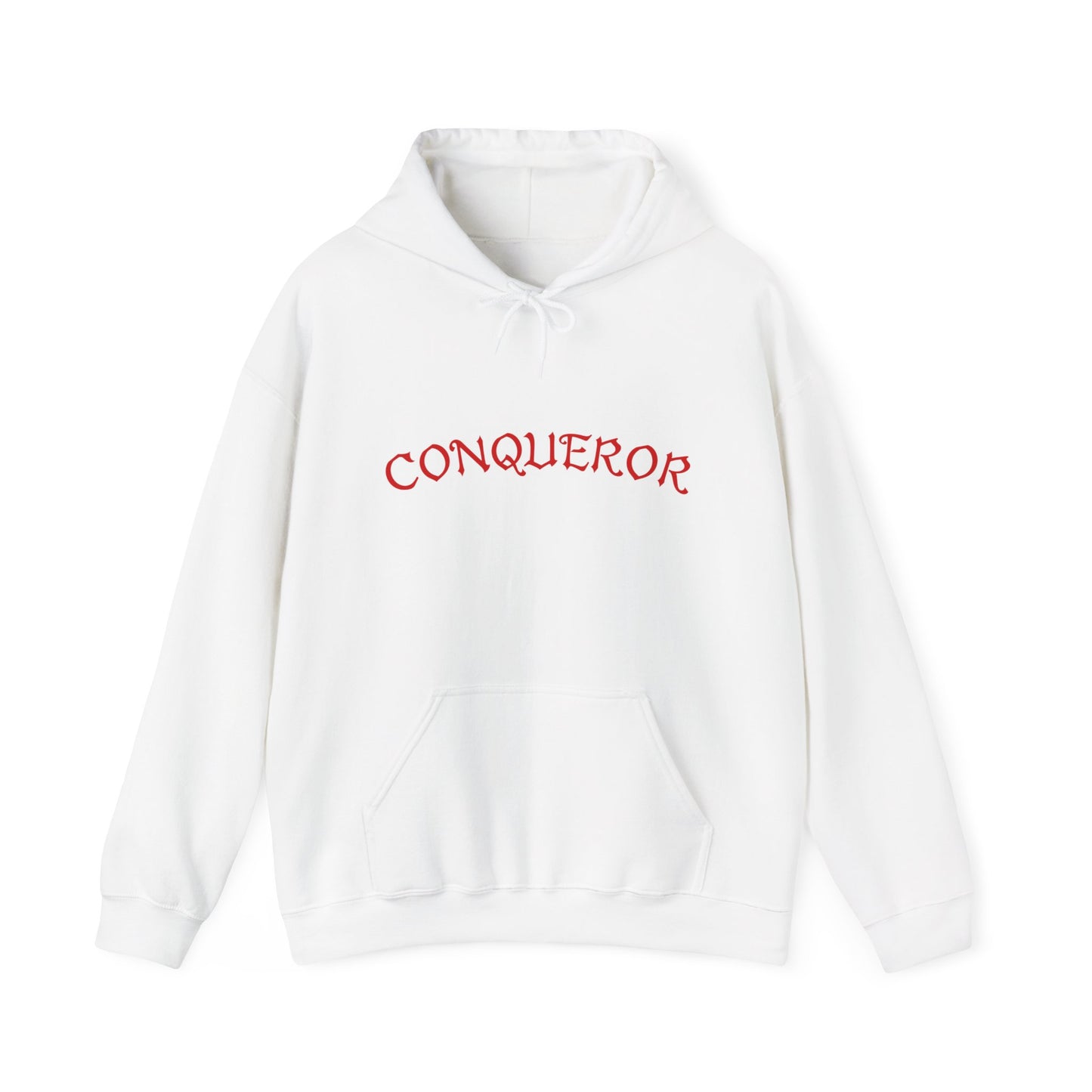 Conqueror Unisex Hoodie - Heavy Blend Sweatshirt with Bold Red Print