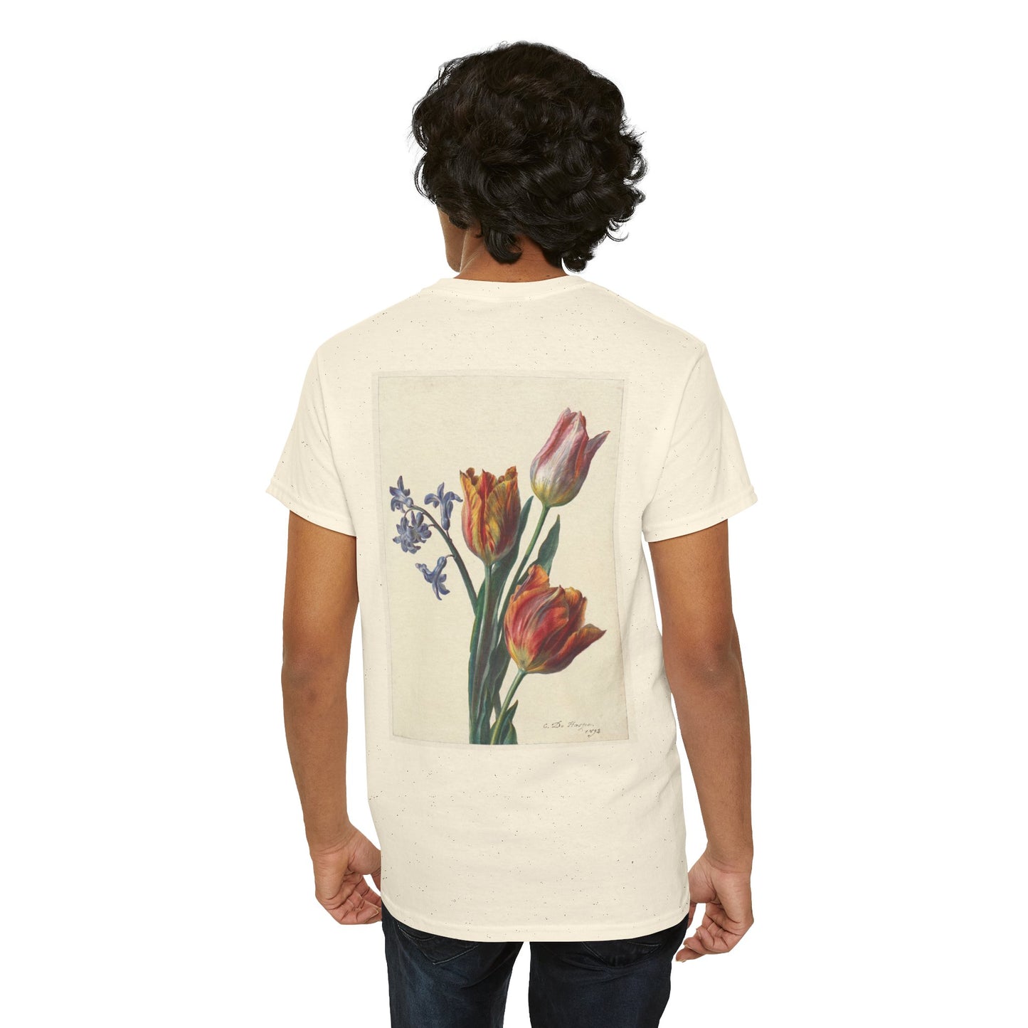 Butterfly and Tulip Graphic Unisex Heavy Cotton Tee - Nature Inspired Fashion