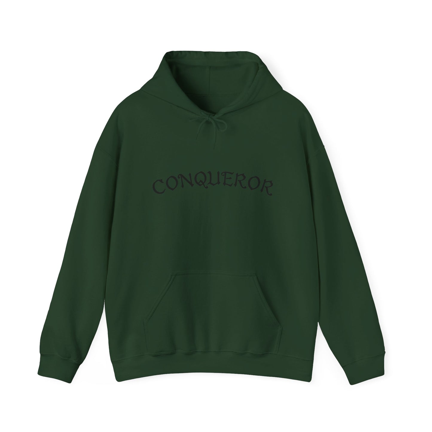 Conqueror Unisex Hoodie - Heavy Blend Sweatshirt with Bold Red Print