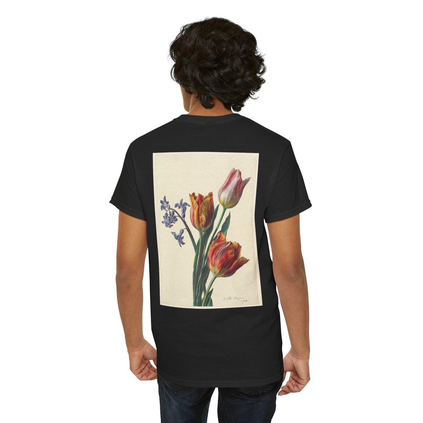 Butterfly and Tulip Graphic Unisex Heavy Cotton Tee - Nature Inspired Fashion