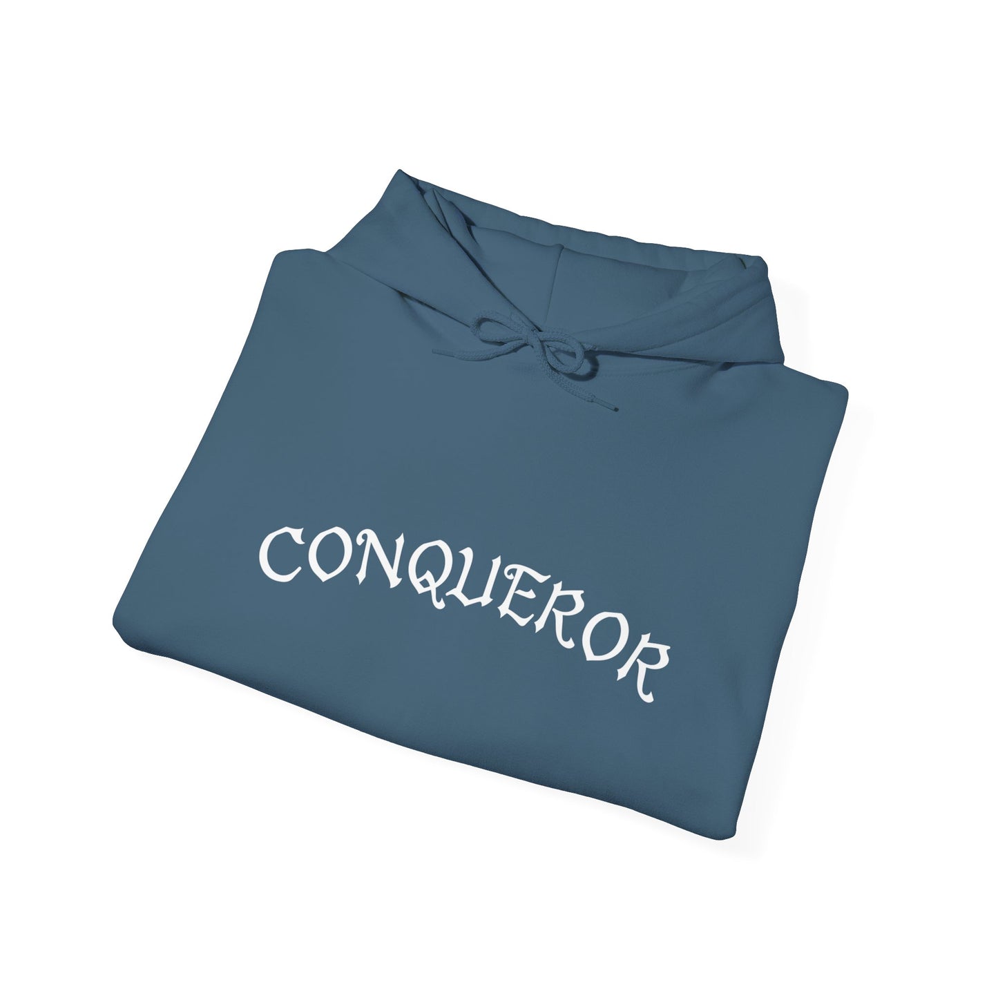 Conqueror Unisex Hoodie - Heavy Blend Sweatshirt with Bold Red Print