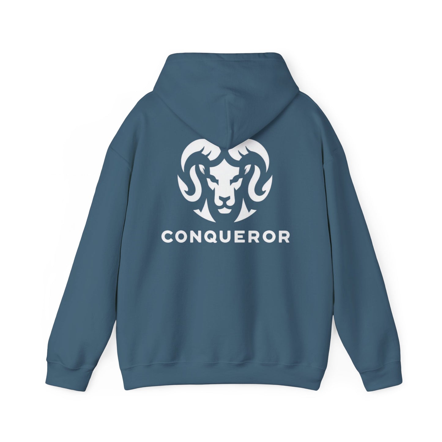 Conqueror Unisex Hoodie - Heavy Blend Sweatshirt with Bold Red Print