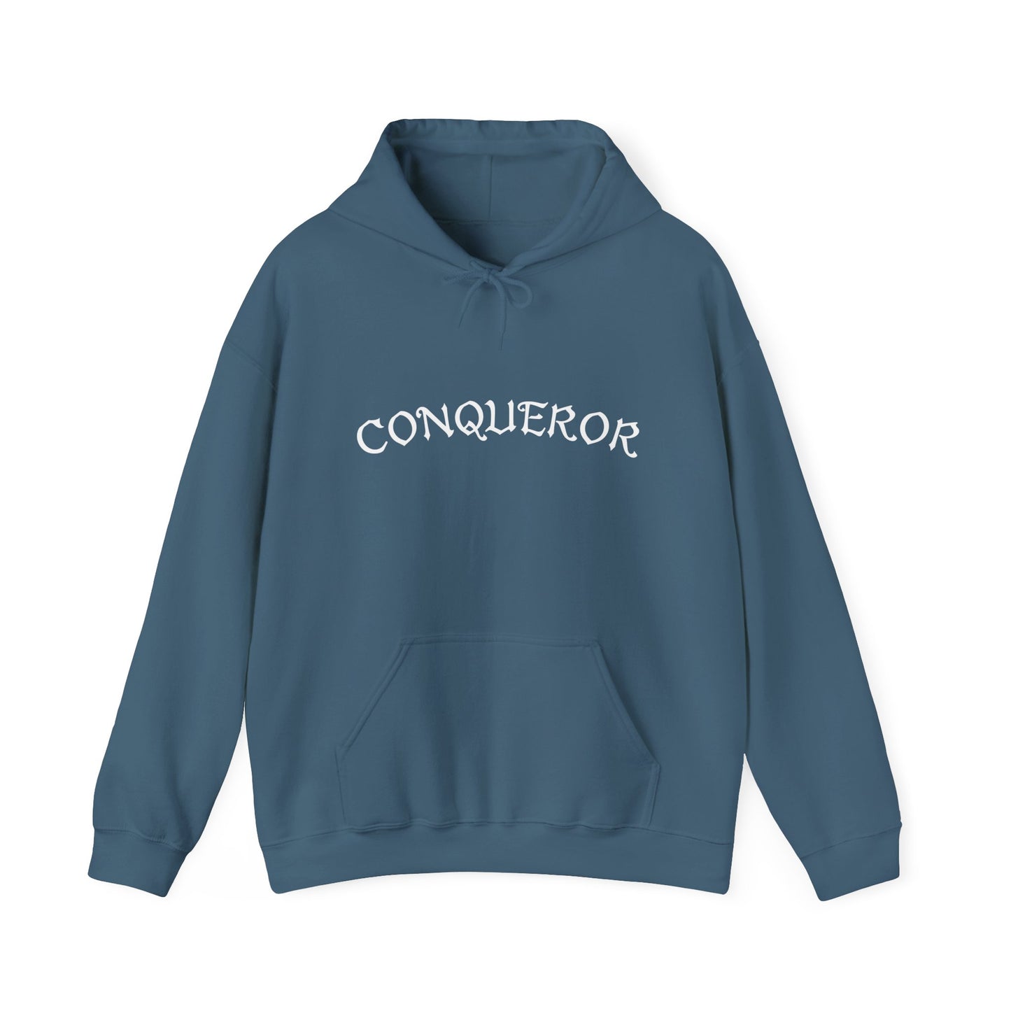 Conqueror Unisex Hoodie - Heavy Blend Sweatshirt with Bold Red Print