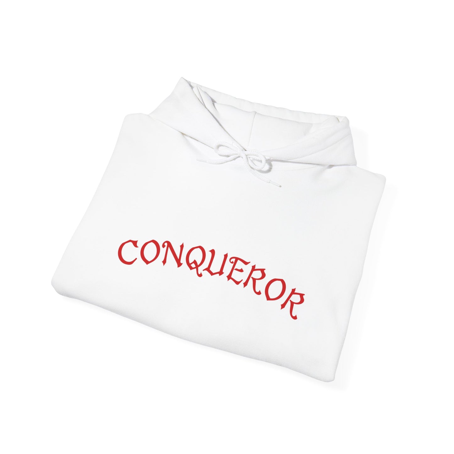 Conqueror Unisex Hoodie - Heavy Blend Sweatshirt with Bold Red Print