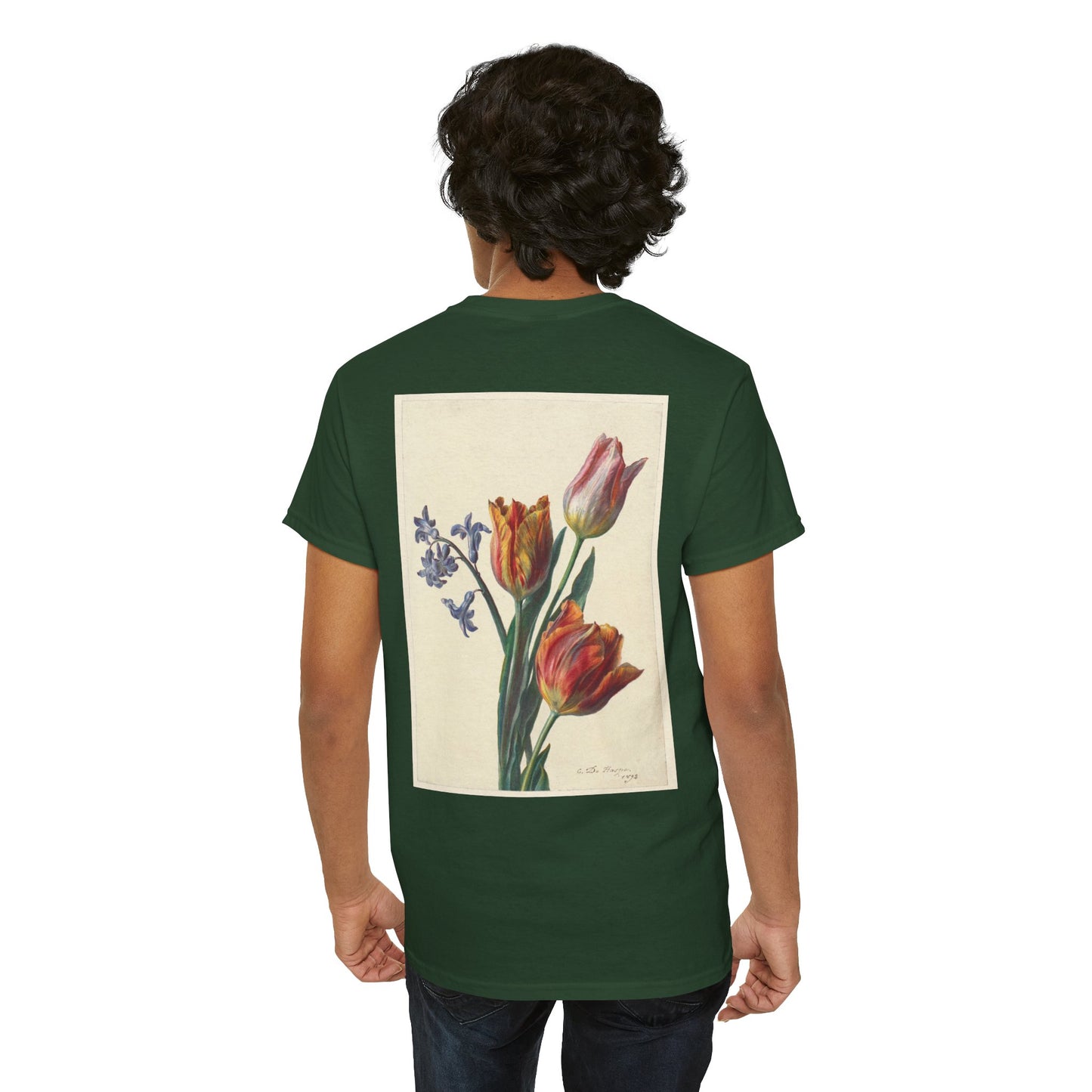 Butterfly and Tulip Graphic Unisex Heavy Cotton Tee - Nature Inspired Fashion